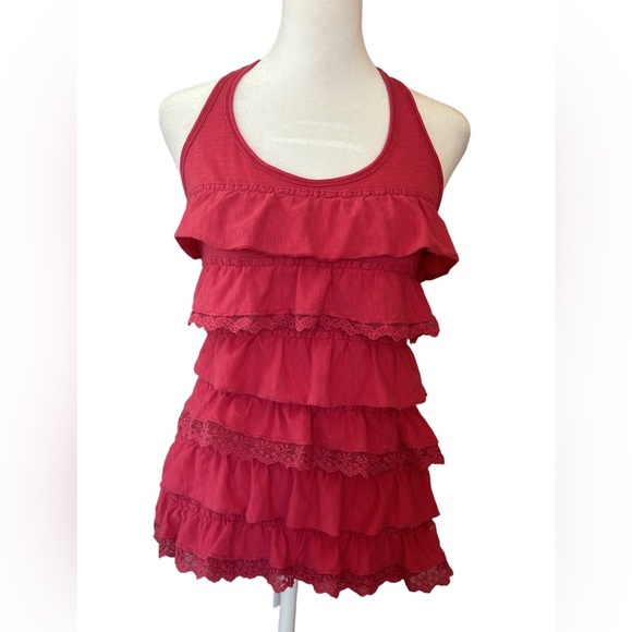 Abercrombie & Fitch Tops - Y2K vintage Abercrombie & Fitch pink tiered eyelet ruffle racerback tank top S